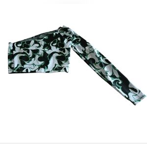 Zara Jacquard One Shoulder Green Black Size L Crop Top Retro Crop Geometric